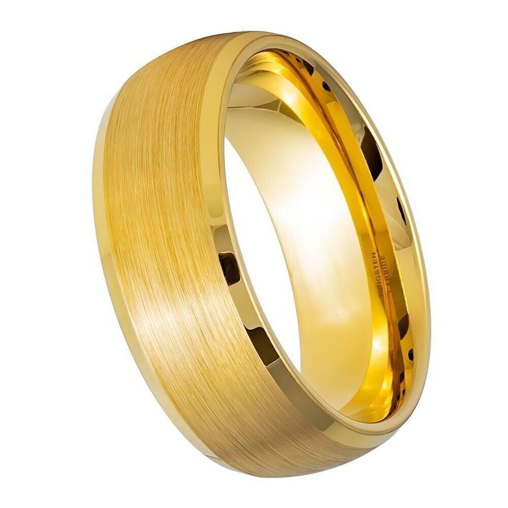 Men's Yellow IP Brushed Center Domed Tungsten Ring - 8mm - Love Tungsten