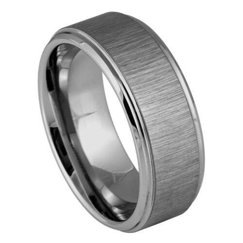 Modern Elegance: Reflective Grain Finish Stepped Edge Tungsten Ring - 8mm - Love Tungsten