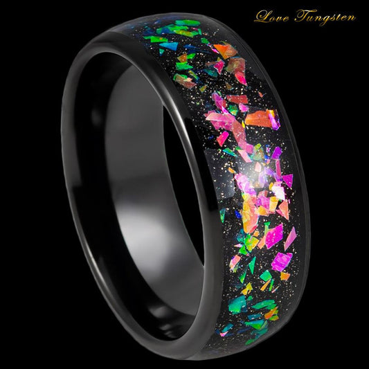Opal & Abalone Inlay with Black IP Tungsten Ring - 8mm - Love Tungsten