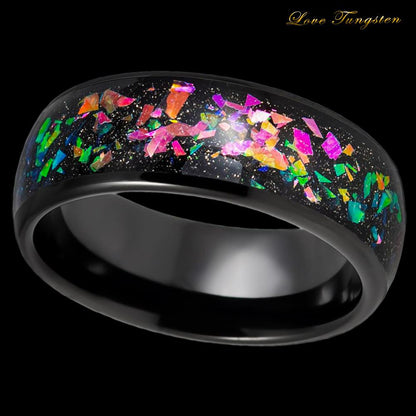 Opal & Abalone Inlay with Black IP Tungsten Ring - 8mm - Love Tungsten
