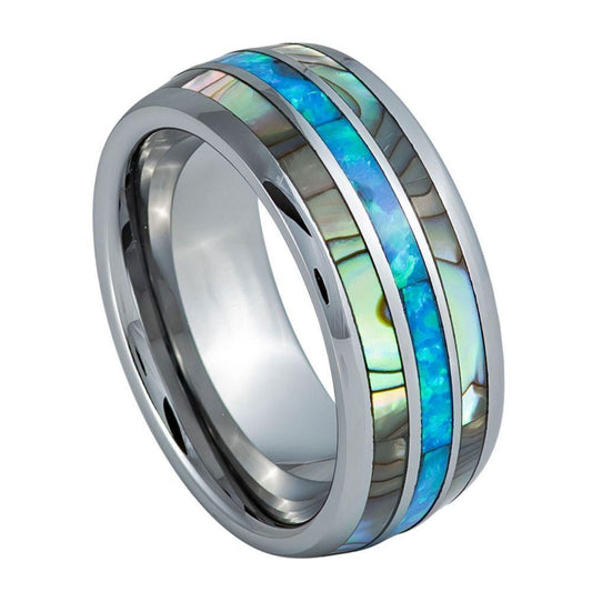 Opal & Mother of Pearl Inlay Domed Tungsten Ring - 8mm | Elegant & Timeless - Love Tungsten