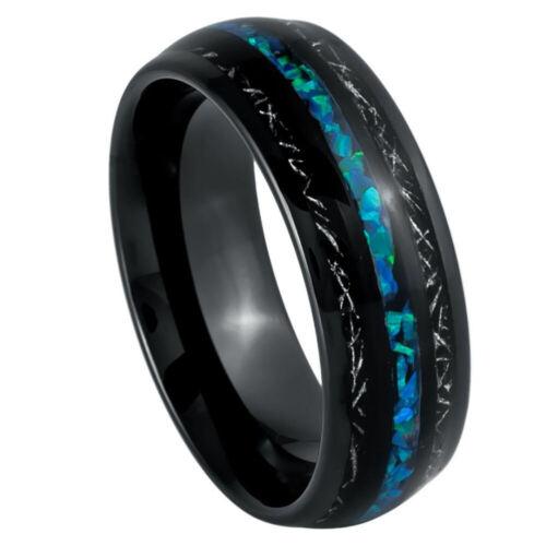 Opal Inlay Titanium Shavings & Dome Black IP Plated Tungsten Ring - 8mm - Love Tungsten