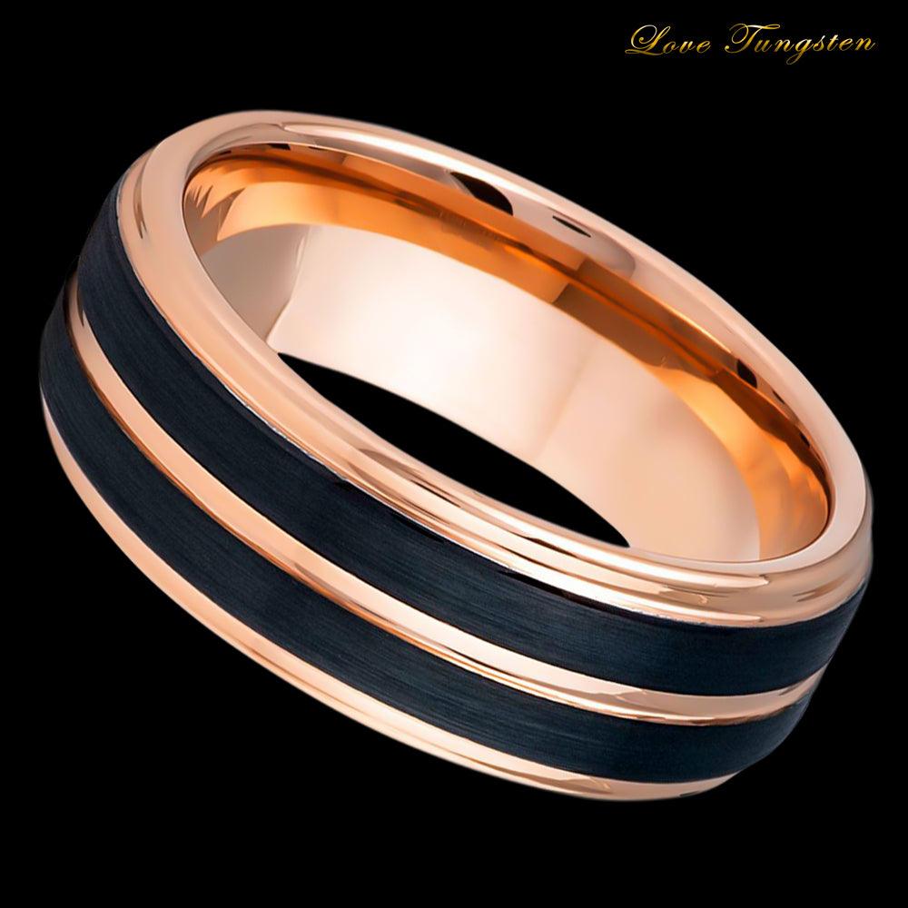 Pinstripe Rose Gold & Black IP Tungsten Ring - 8mm | Stylish & Durable - Love Tungsten