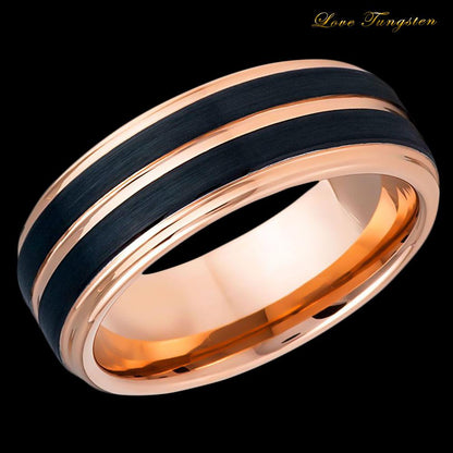Pinstripe Rose Gold & Black IP Tungsten Ring - 8mm | Stylish & Durable - Love Tungsten