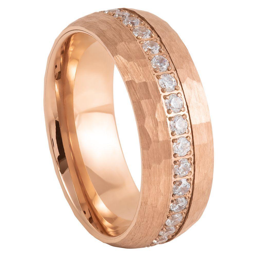 Prong-Set Round-Cut White CZ Eternity Rose Gold IP Tungsten Ring - 8mm - Love Tungsten