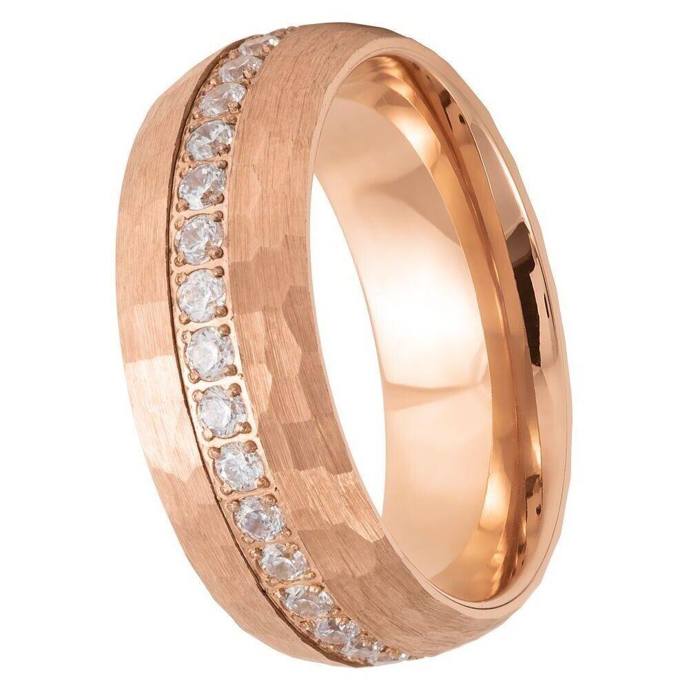 Prong-Set Round-Cut White CZ Eternity Rose Gold IP Tungsten Ring - 8mm - Love Tungsten