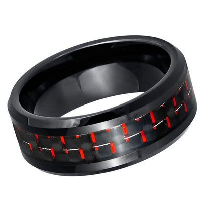 Red & Black Carbon Fiber Inlay Tungten Ring - 8mm - Love Tungsten