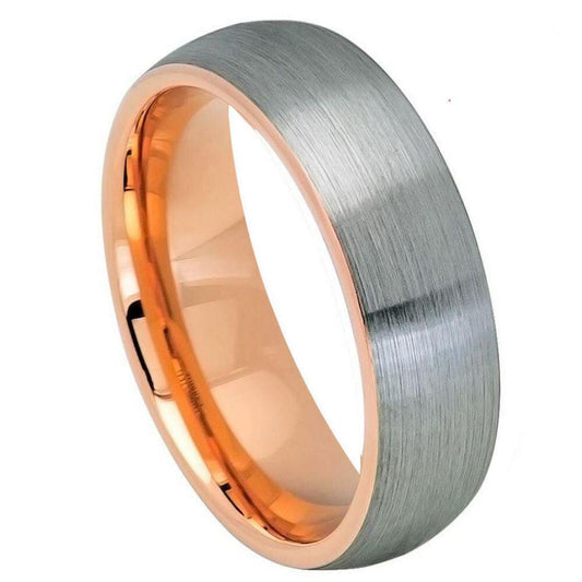 Rose Gold IP Plated & Gun Metal Brushed Tungsten Ring - 6mm - Love Tungsten