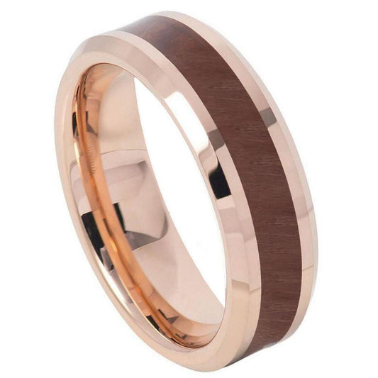 Rose Gold IP Tungsten Ring with Koa Wood Inlay - 6mm - Love Tungsten