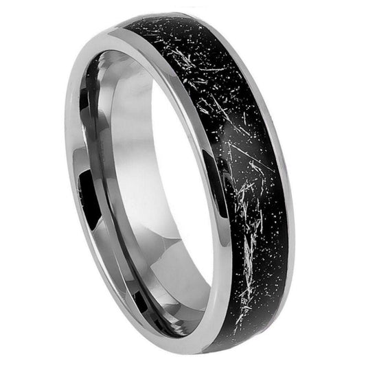 Silver Metallic Shavings Inlay Tungsten Ring - 6mm - Love Tungsten