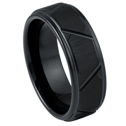 Sleek Black IP Plated Trapezoids Tungsten Ring - 8mm - Love Tungsten
