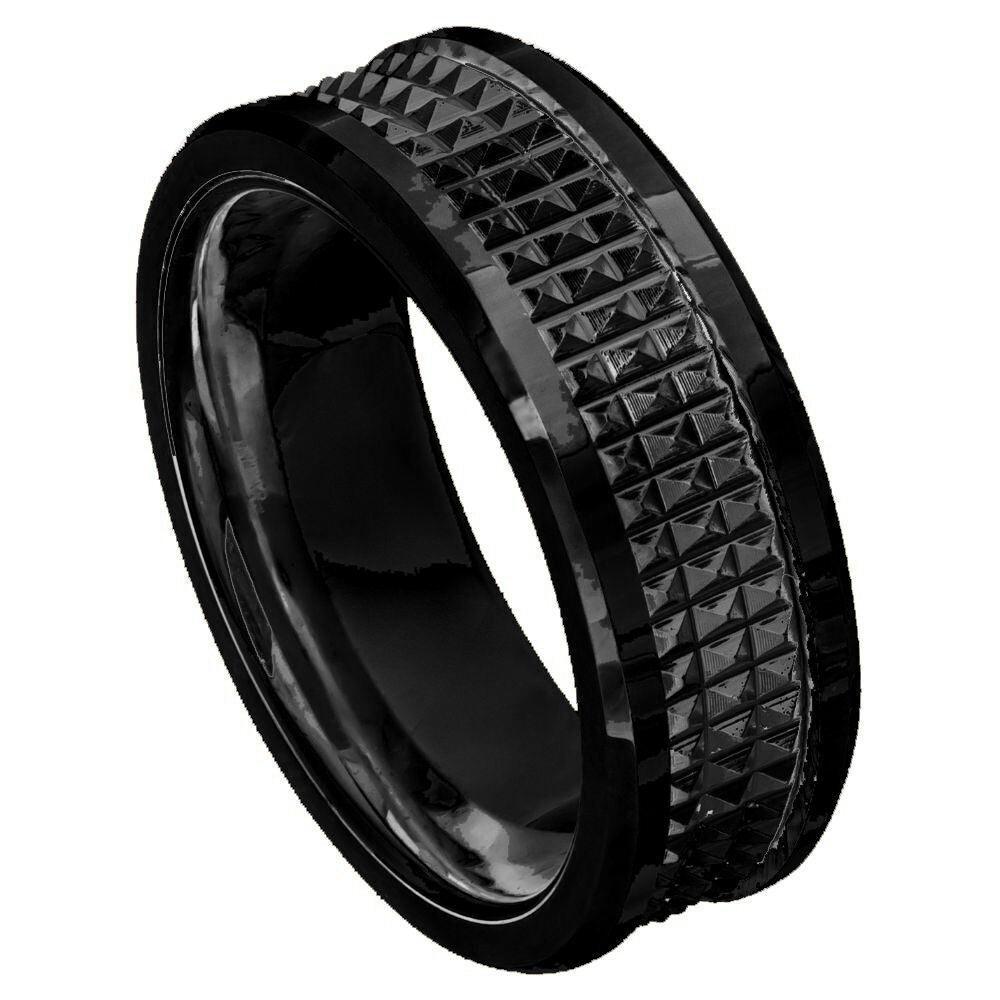 Studded Black Jagged Center Black IP Plated Tungsten Ring - 8mm - Love Tungsten
