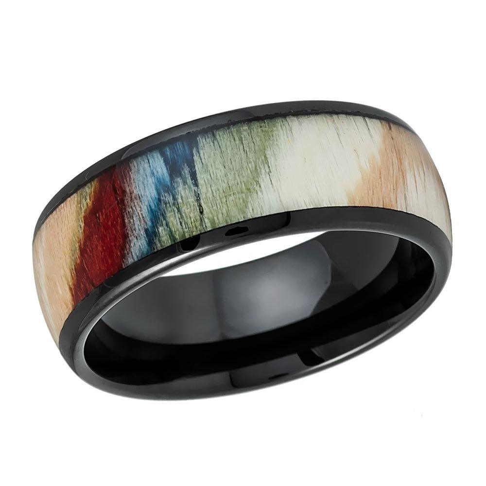 Stunning Black IP Colorful Dyed Rosewood Inlay - 8mm - Love Tungsten