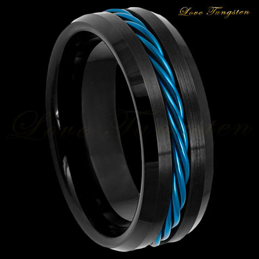 Twisted Knot Rope Inlay Blue IP Tungsten Ring - 8mm - Love Tungsten