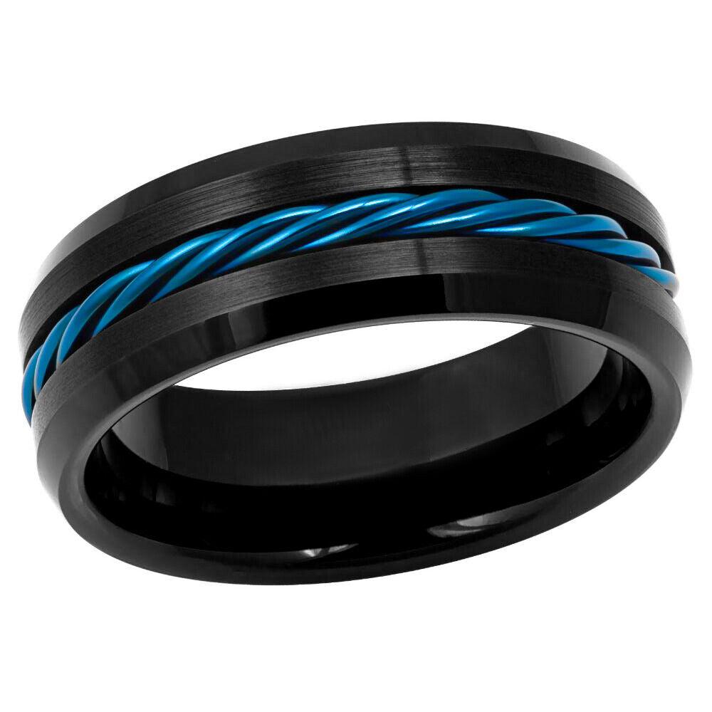 Twisted Knot Rope Inlay Blue IP Tungsten Ring - 8mm - Love Tungsten