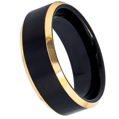 Two-Tone Black and Yellow Gold IP Beveled Edge Tungsten Ring – 8 mm - Love Tungsten