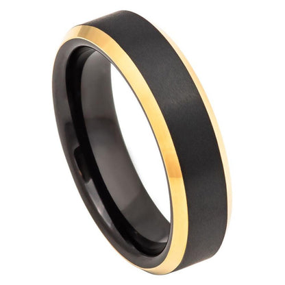 Two-Tone Black and Yellow Gold IP Tungsten Ring - 6mm - Love Tungsten