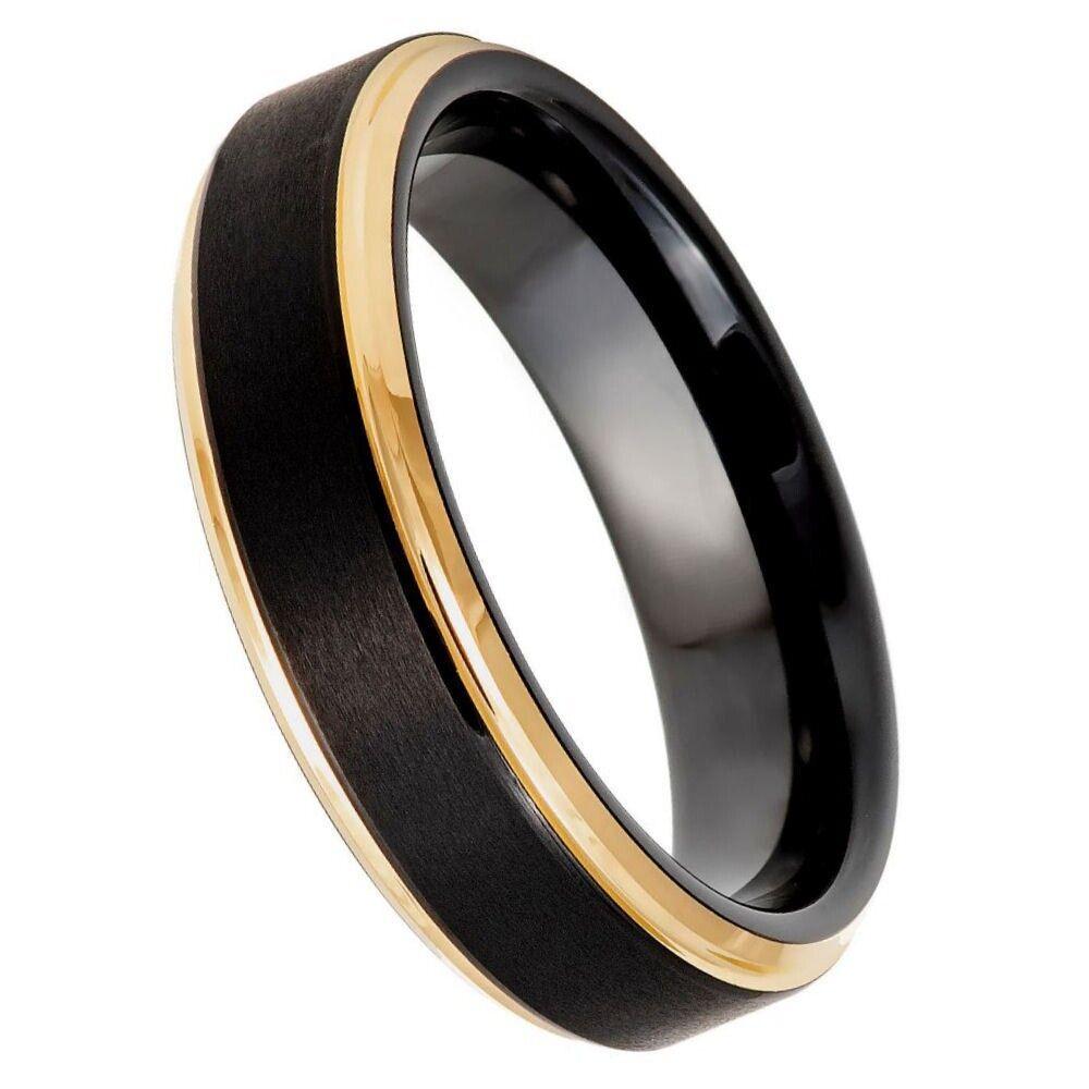 Two-Tone Black and Yellow Gold IP Tungsten Ring - 6mm - Love Tungsten