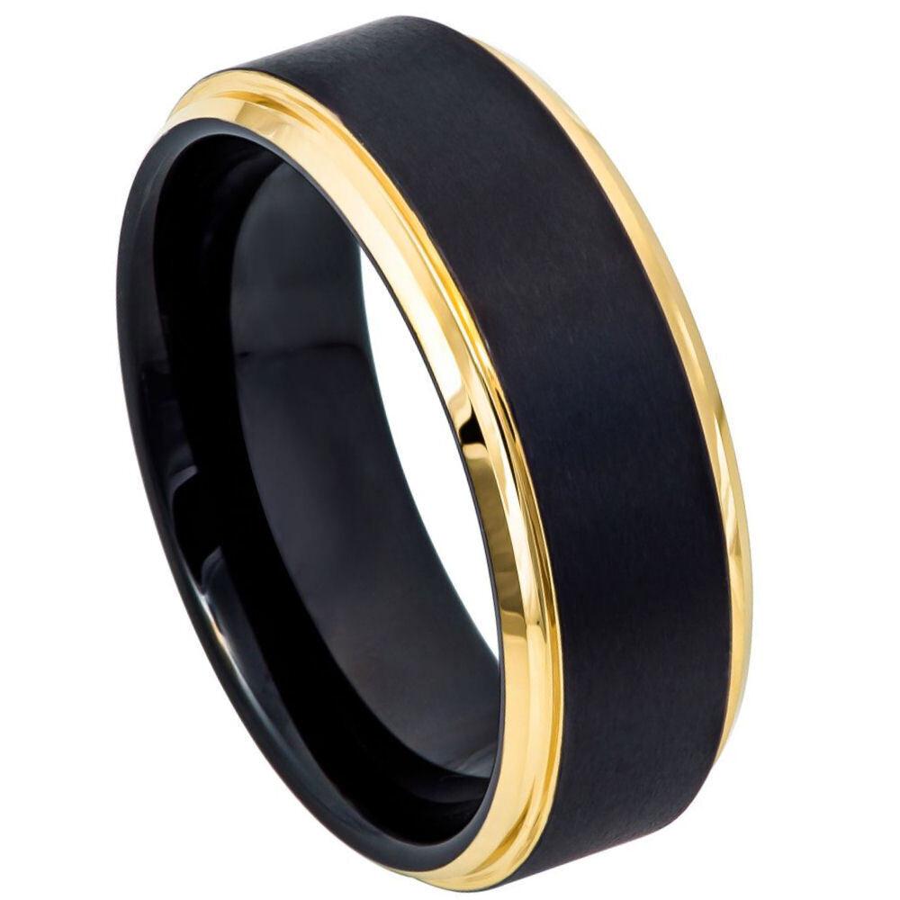 Two-Tone Black & Yellow Gold IP Tungsten Ring - 8mm - Love Tungsten