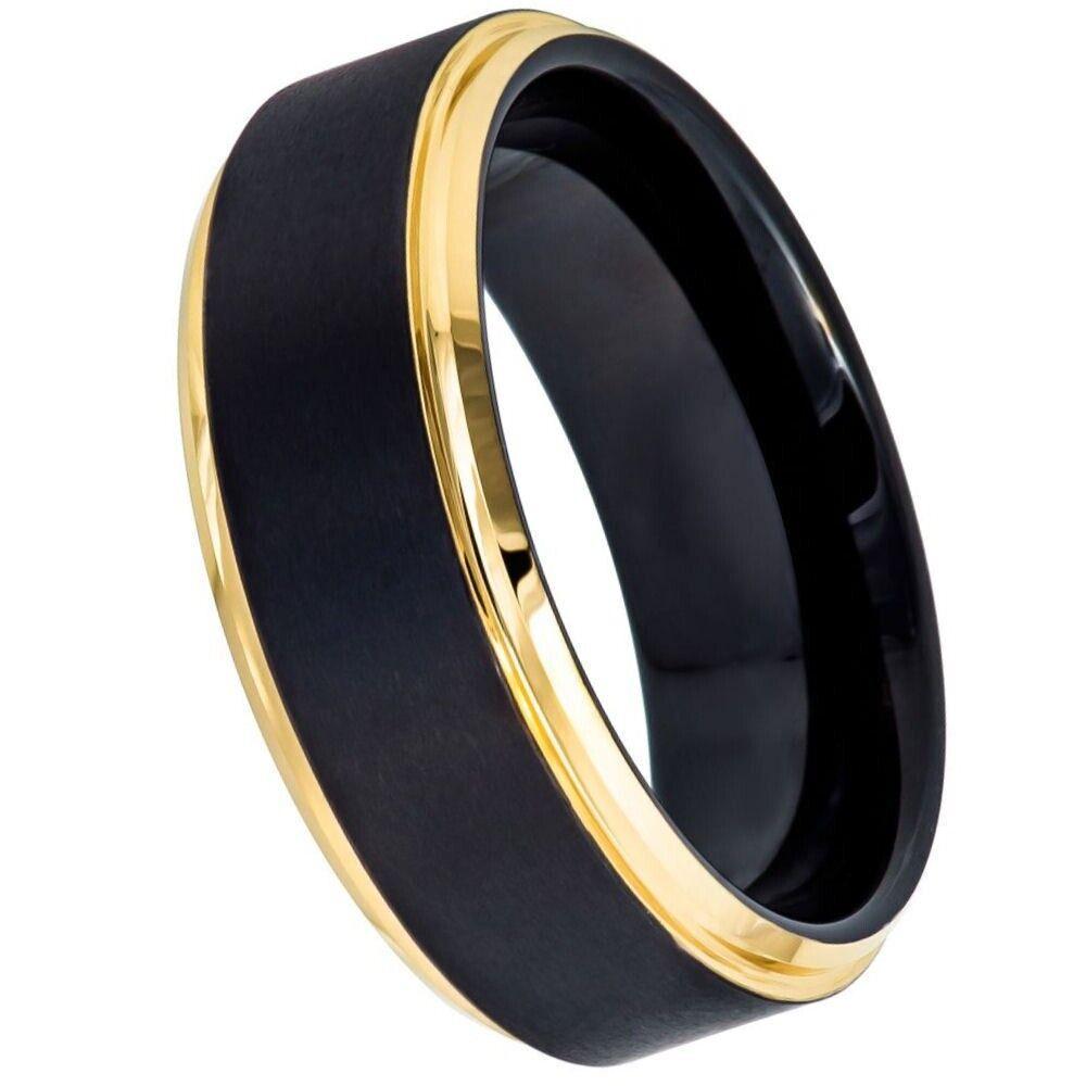 Two-Tone Black & Yellow Gold IP Tungsten Ring - 8mm - Love Tungsten