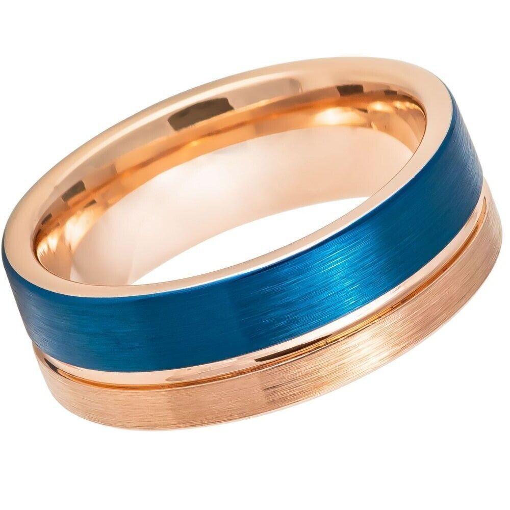 Two-tone Rose & Blue IP Plated Tungsten Ring - 8mm - Love Tungsten