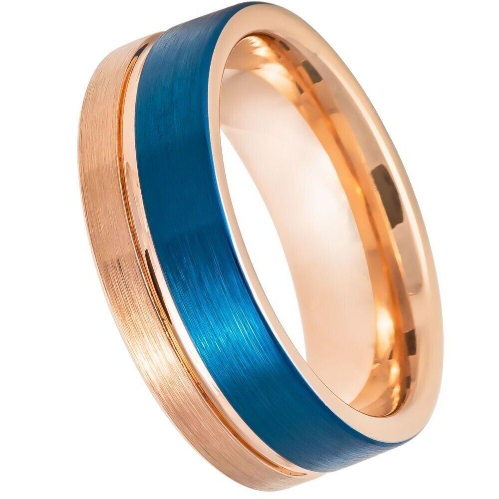 Two-tone Rose & Blue IP Plated Tungsten Ring - 8mm - Love Tungsten