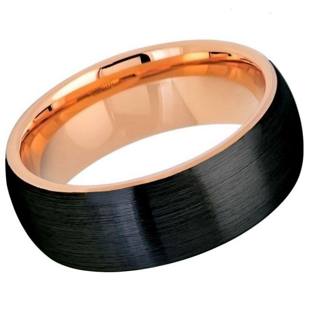 Two-tone Rose Gold IP & Brushed Black IP Dome Tungsten Ring - 8mm - Love Tungsten