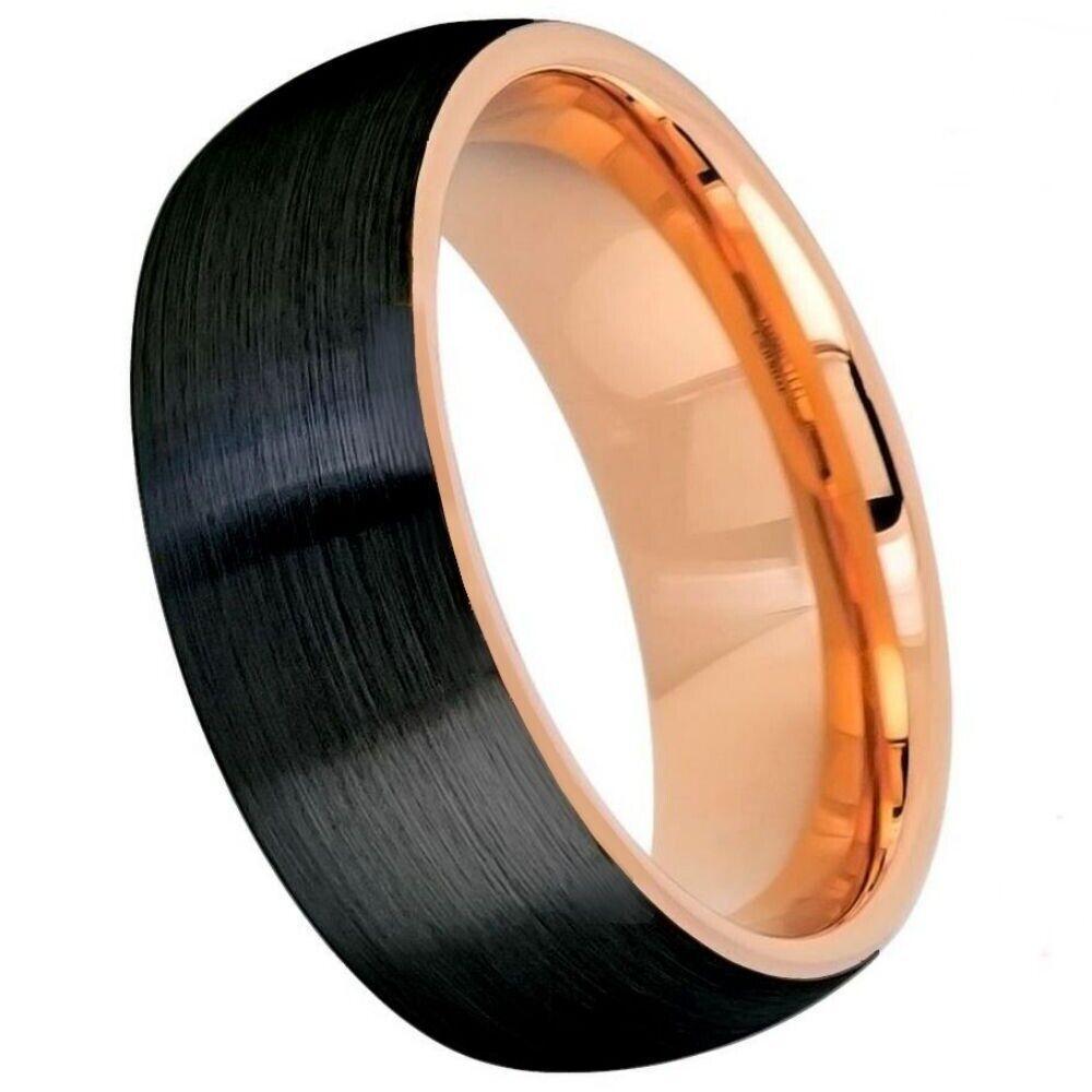 Two-tone Rose Gold IP & Brushed Black IP Dome Tungsten Ring - 8mm - Love Tungsten