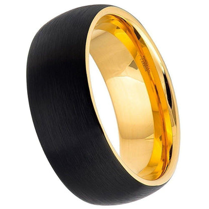 Two-tone Yellow IP & Brushed Black IP Dome Tungsten Ring - 8mm - Love Tungsten