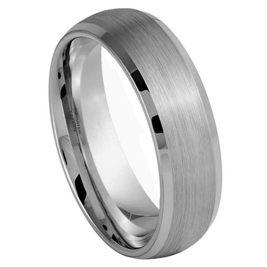 Women's Silver IP Brushed Center Domed Tungsten Ring - 8mm - Love Tungsten