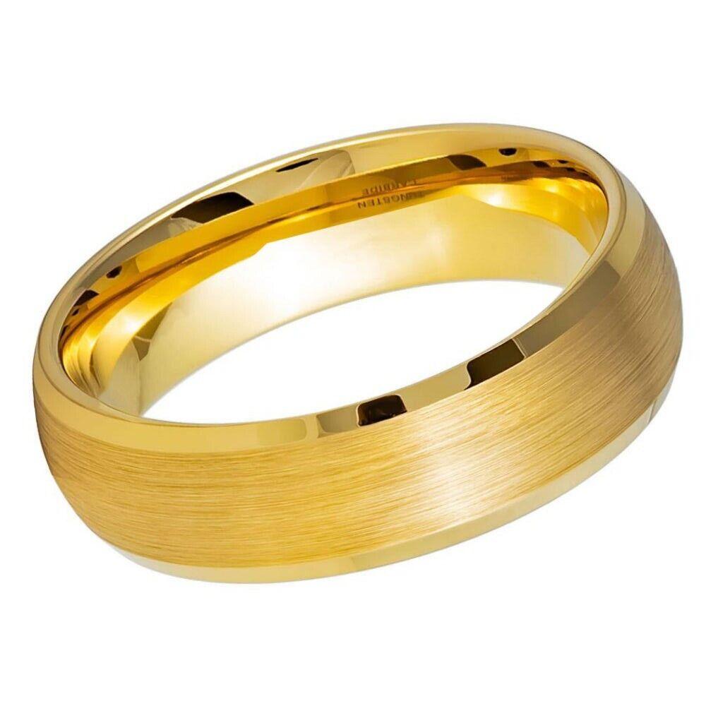 Women's Yellow IP Brushed Center Domed Tungsten Ring - 6mm - Love Tungsten